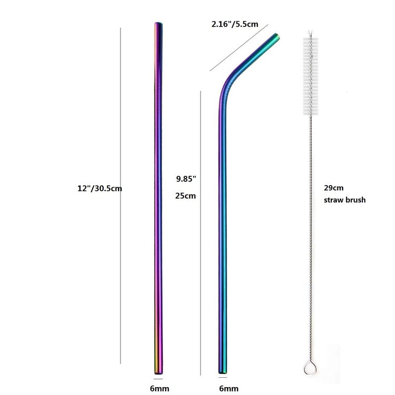 JIEFU 12 Inch Colorful Stainless Steel Straws, 8pcs Ultra Long Reusable Rainbow Color Metal Drinking Straws with Silicone Tips and Cleaning Brush for Big Tumblers - Image 3